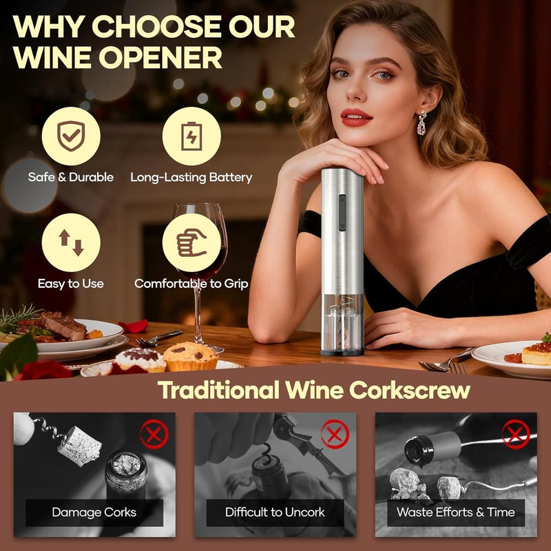 Assark Electric Wine Opener,Automatic Wine Bottle Opener Rechargeable Cordless Electric Corkscrew Wine Opener Gift Set with Wine Stopper, Foil Cutter, Wine Aerator,Storage Base & Charging Cable - Image 3
